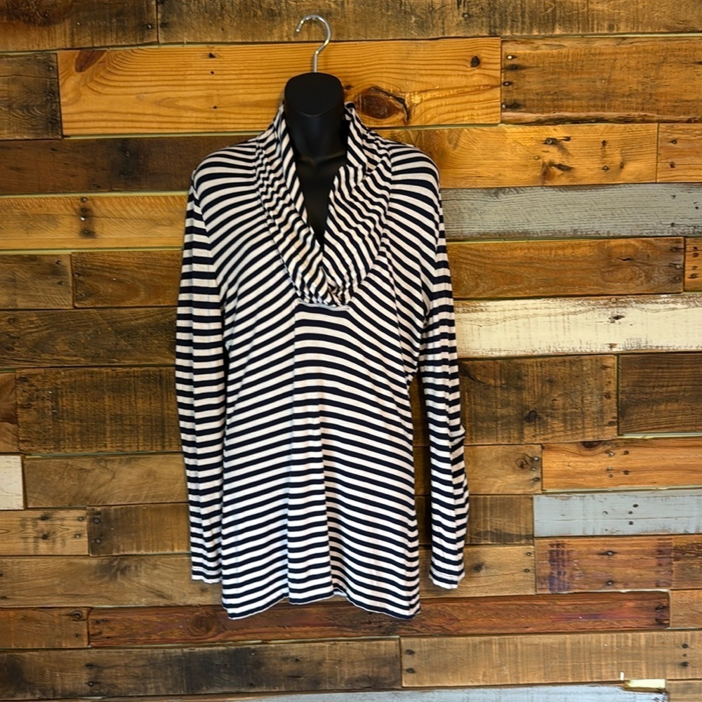 St. John Striped Cowl Neck Top